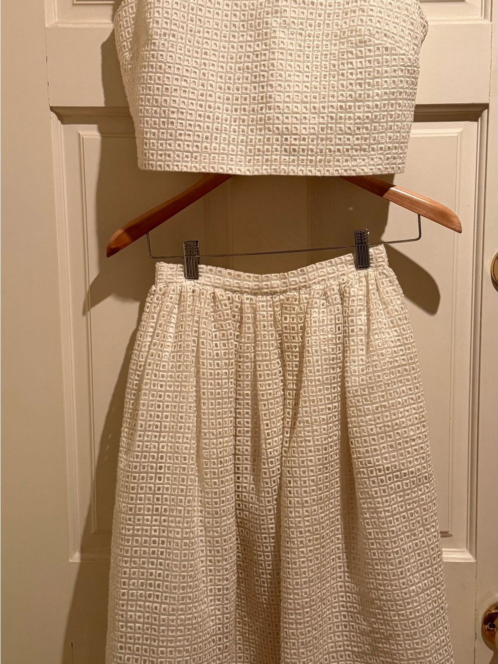 Cream Textured A-Line Midi Skirt